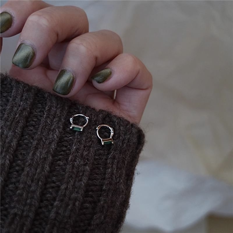 Silver Earring Sterling 925 Huggie Rhinestone