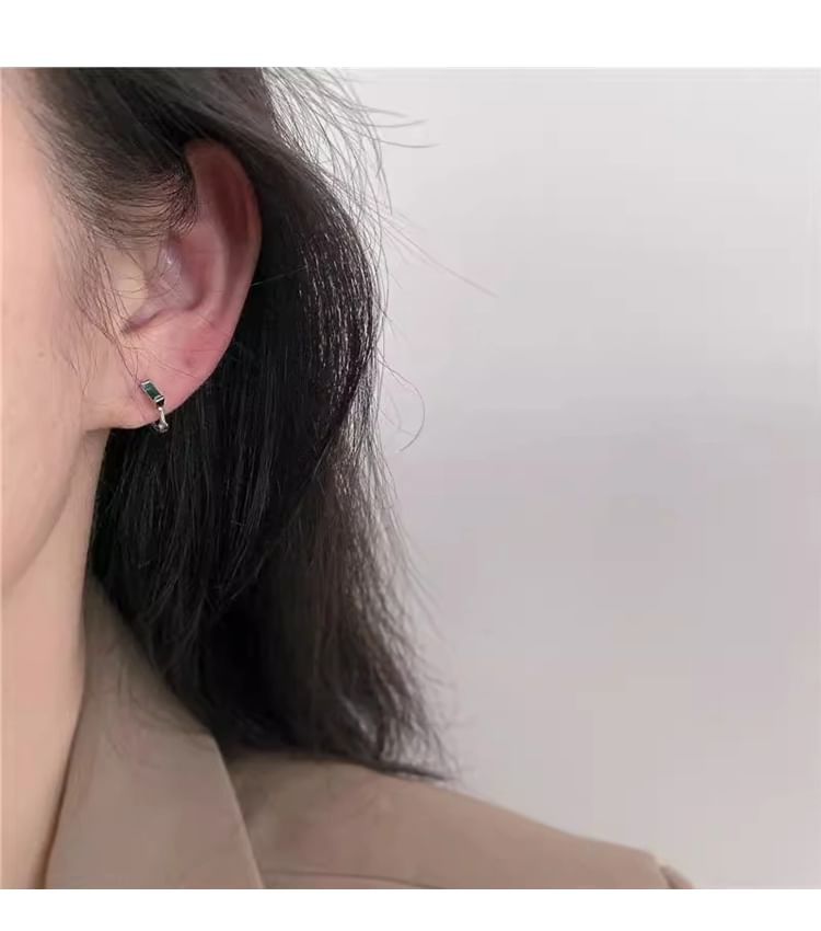 Silver Earring Sterling 925 Huggie Rhinestone