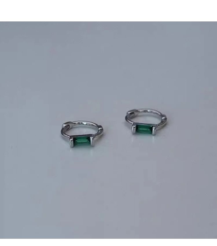 Silver Earring Sterling 925 Huggie Rhinestone
