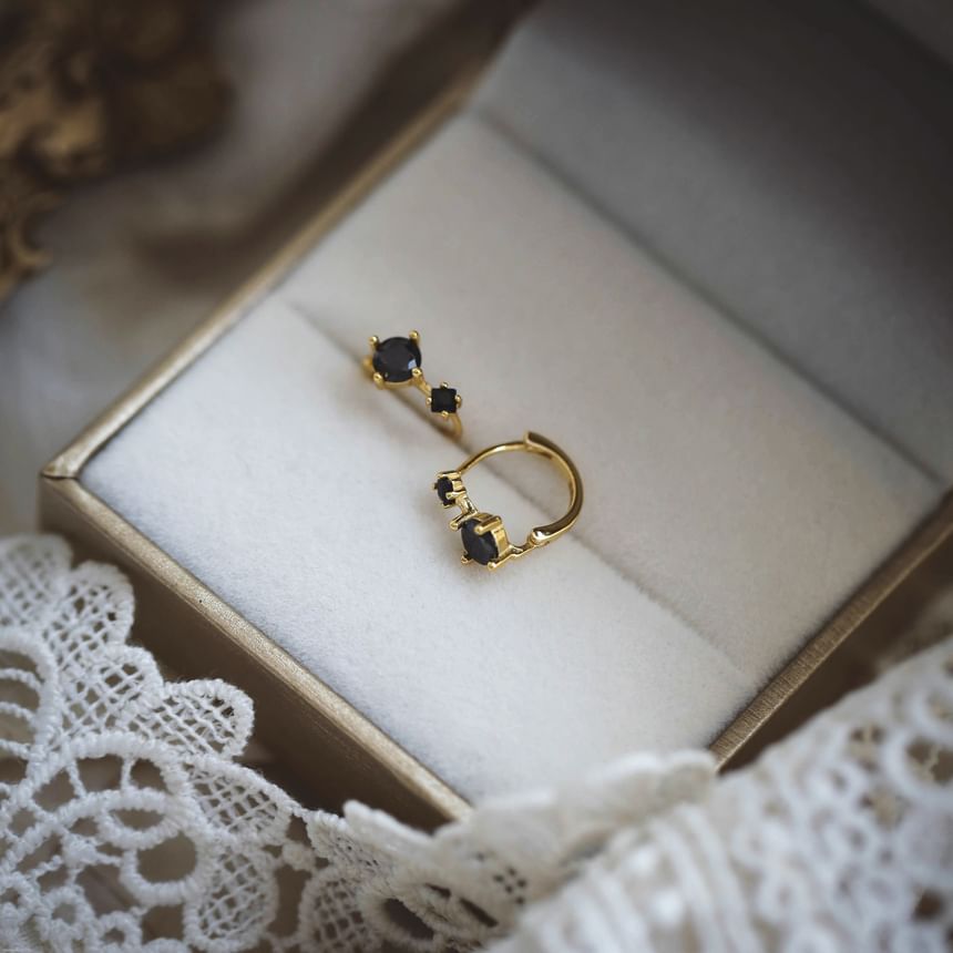 Earring 925 Huggie Silver Sterling Rhinestone