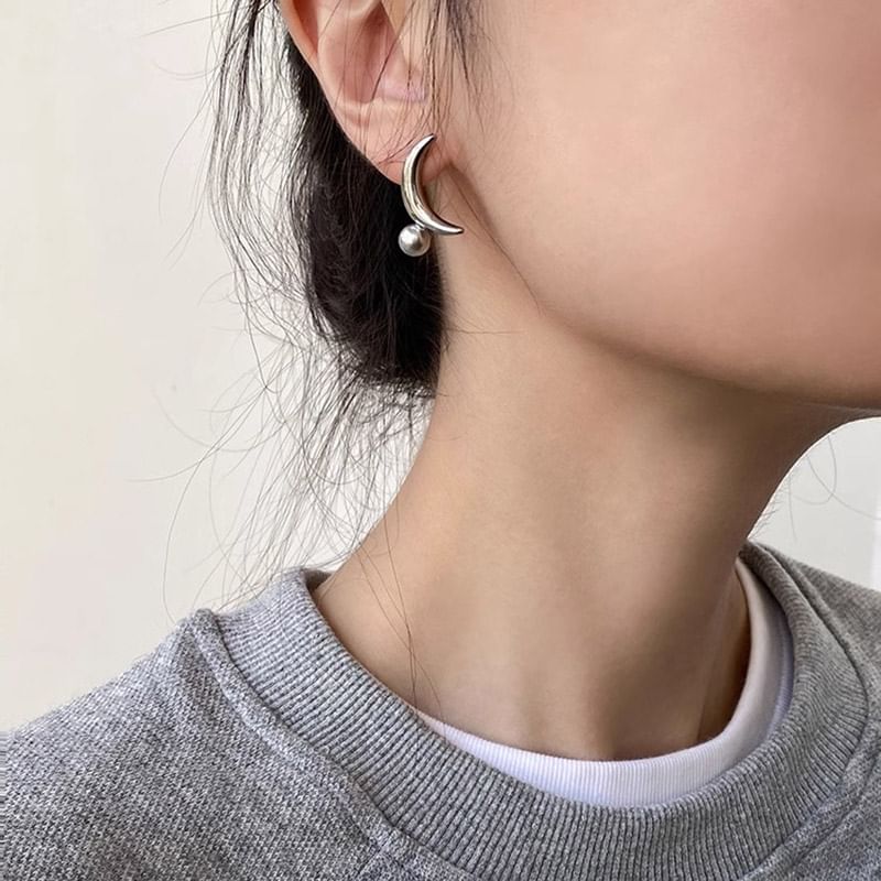 Faux 925 Earring Sterling Stud Crescent Silver Pearl