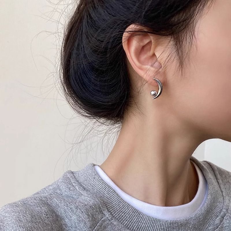 Faux 925 Earring Sterling Stud Crescent Silver Pearl