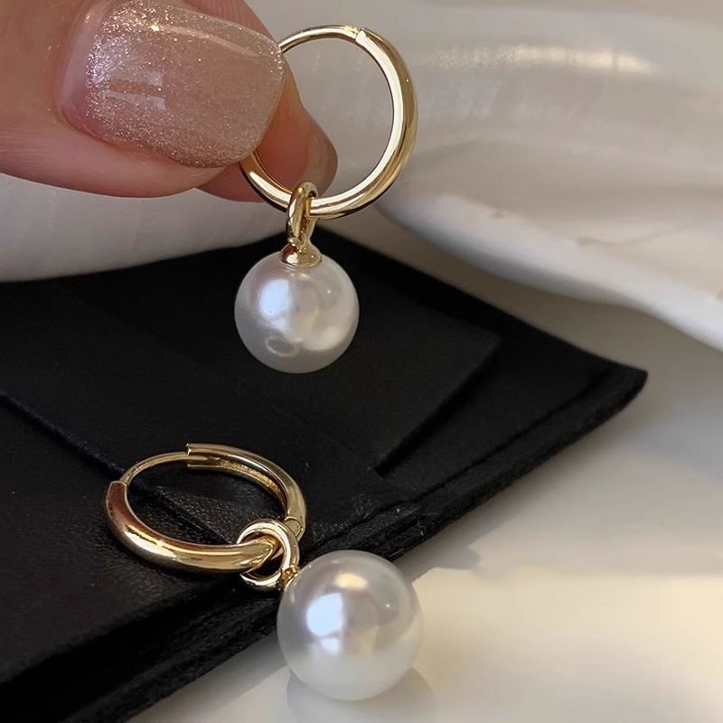 Earring 925 Silver Hoop Pearl Sterling Faux Drop