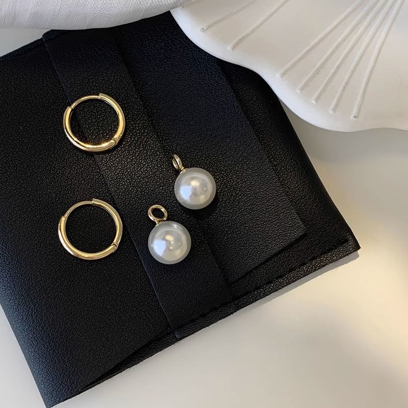 Earring 925 Silver Hoop Pearl Sterling Faux Drop