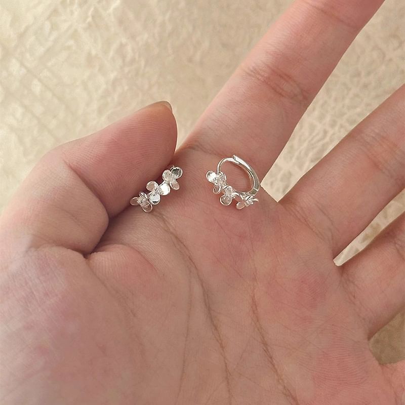 Silver 925 Huggie Sterling Earring Floral