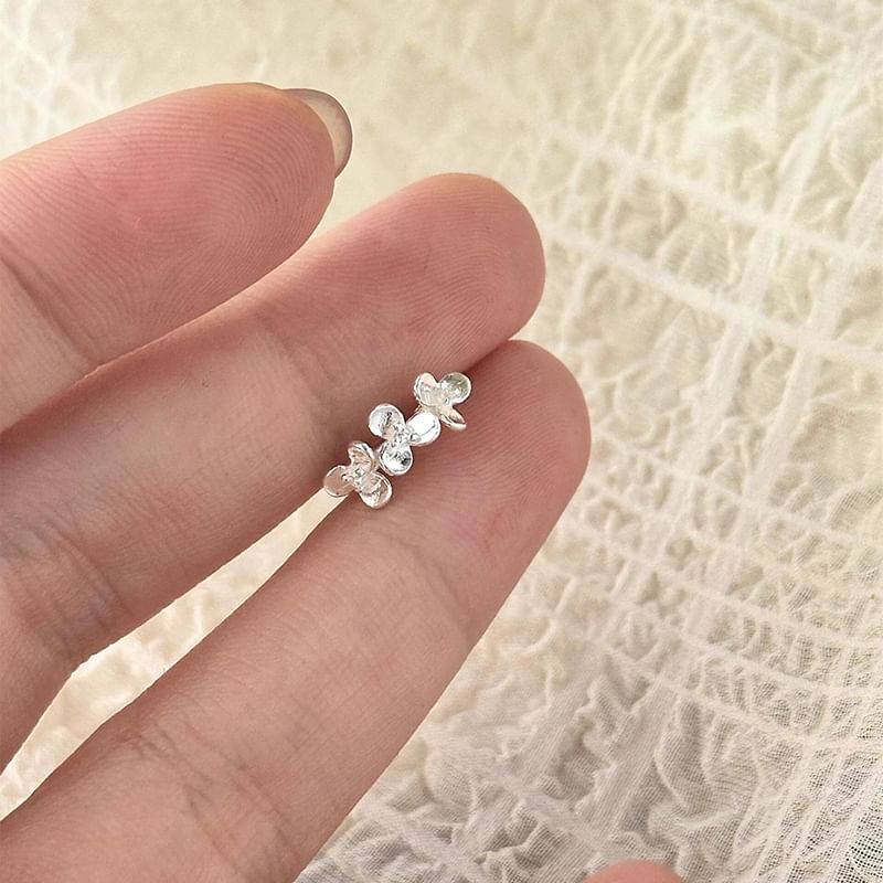 Silver 925 Huggie Sterling Earring Floral