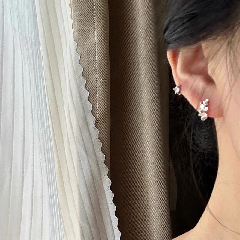 Silver 925 Huggie Sterling Earring Floral