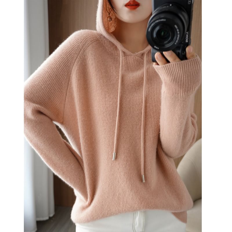 Woolen Plain Knit Hoodie