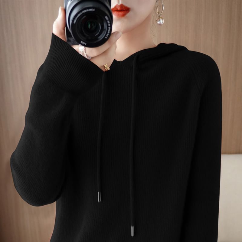 Woolen Plain Knit Hoodie