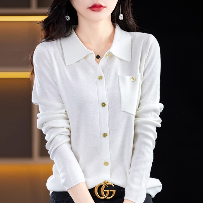 Long-Sleeve Plain Knit Shirt