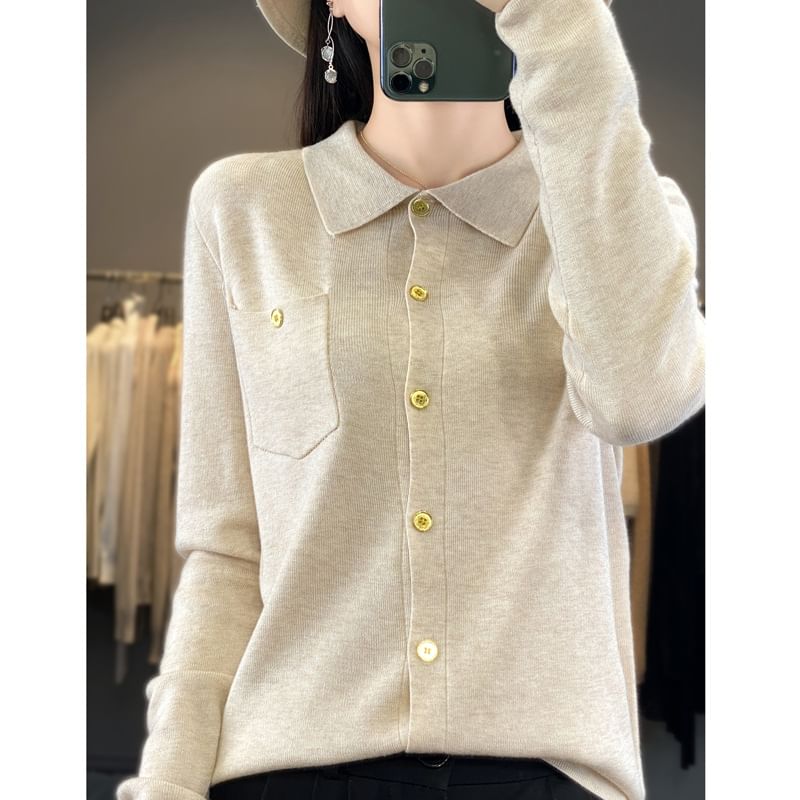 Long-Sleeve Plain Knit Shirt