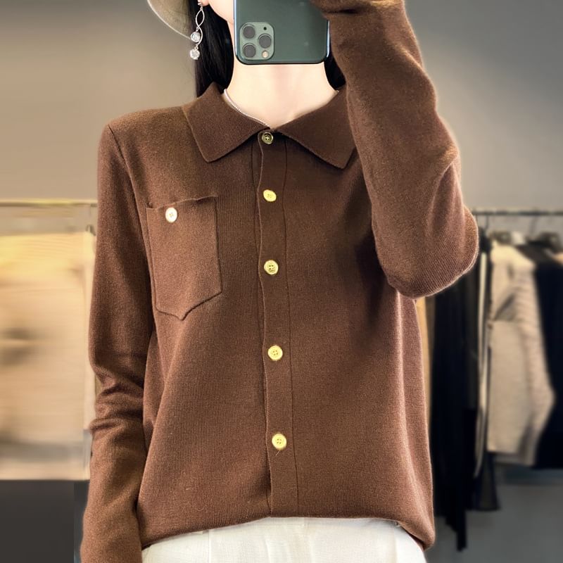 Long-Sleeve Plain Knit Shirt
