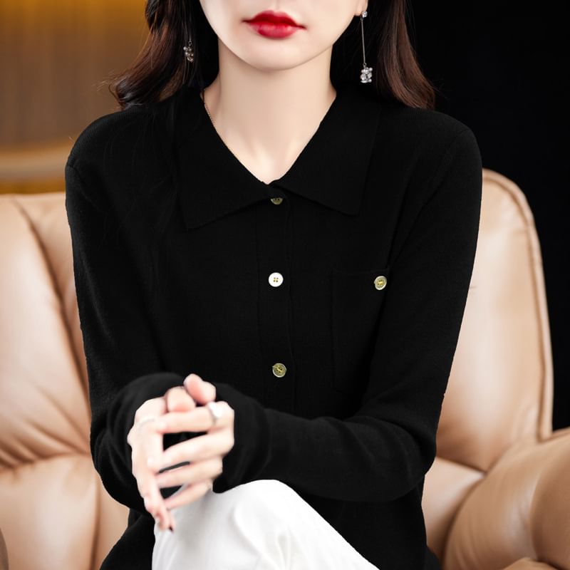 Long-Sleeve Plain Knit Shirt