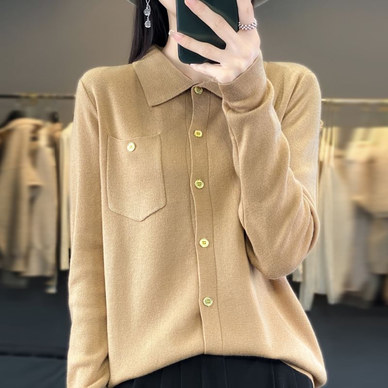 Long-Sleeve Plain Knit Shirt