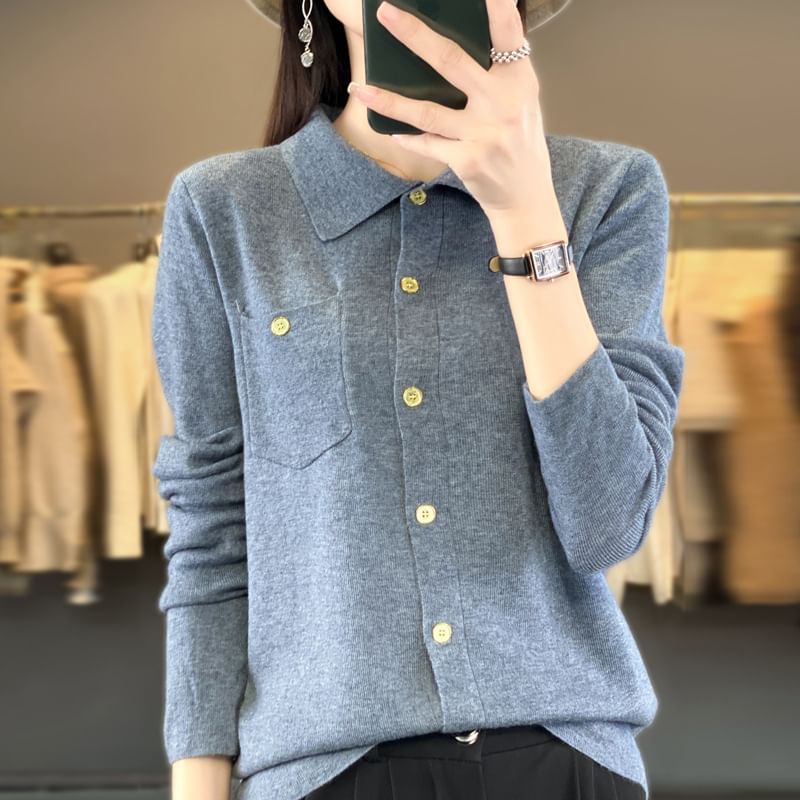 Long-Sleeve Plain Knit Shirt