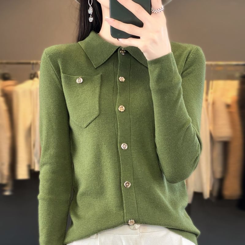 Long-Sleeve Plain Knit Shirt
