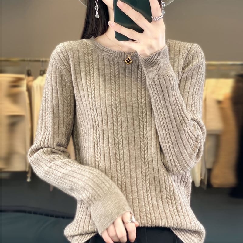 Crewneck Ribbed Plain Sweater