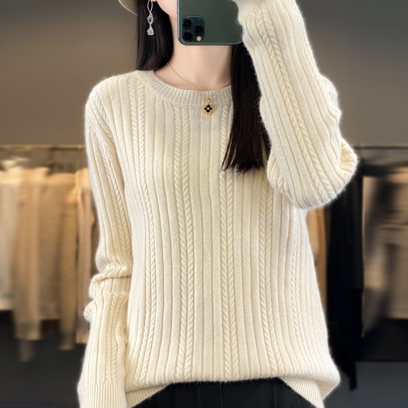 Crewneck Ribbed Plain Sweater