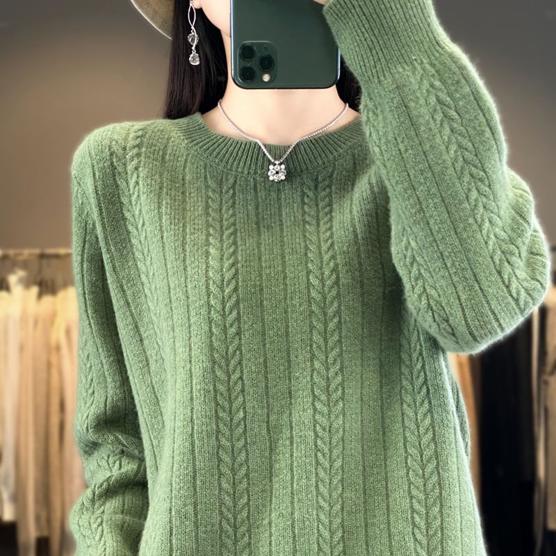 Crewneck Ribbed Plain Sweater