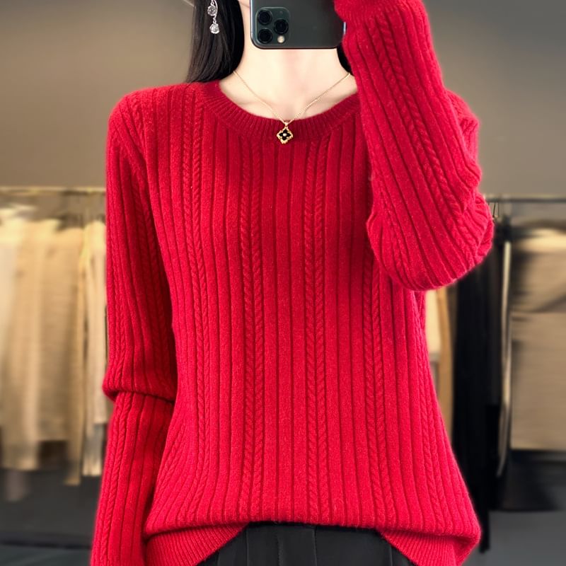 Crewneck Ribbed Plain Sweater
