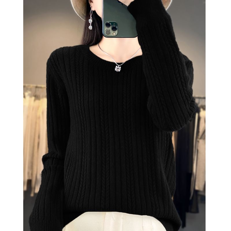 Crewneck Ribbed Plain Sweater