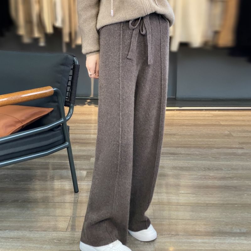High Rise Plain Knit Wide Leg Pants