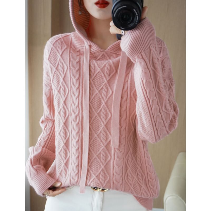 Cable Knit Plain Hoodie