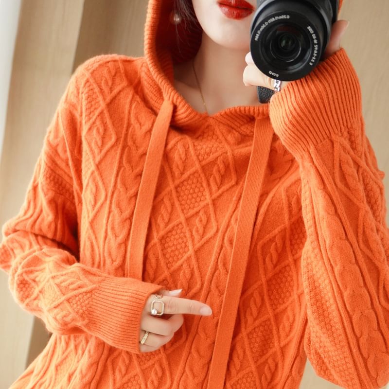 Cable Knit Plain Hoodie