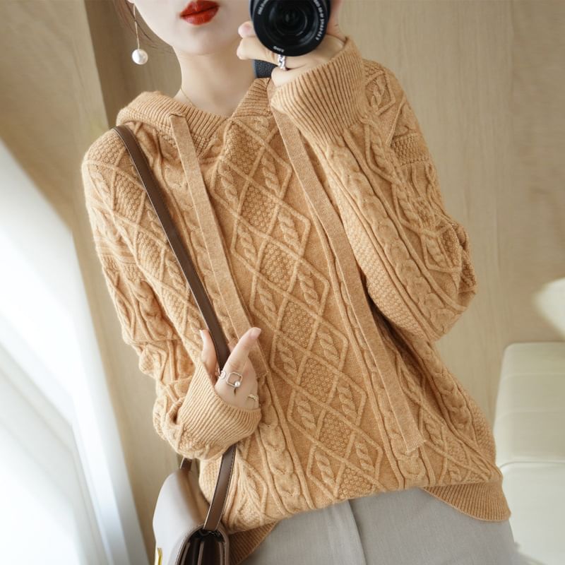 Cable Knit Plain Hoodie