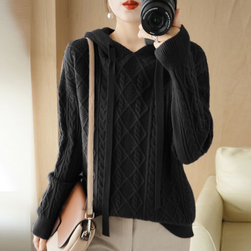 Cable Knit Plain Hoodie