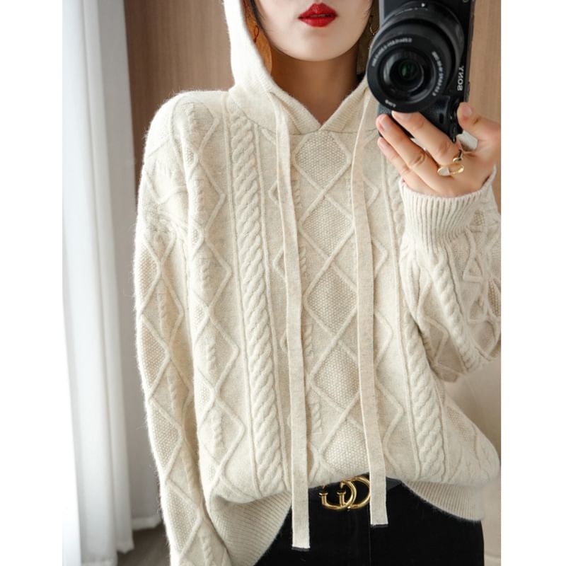 Cable Knit Plain Hoodie