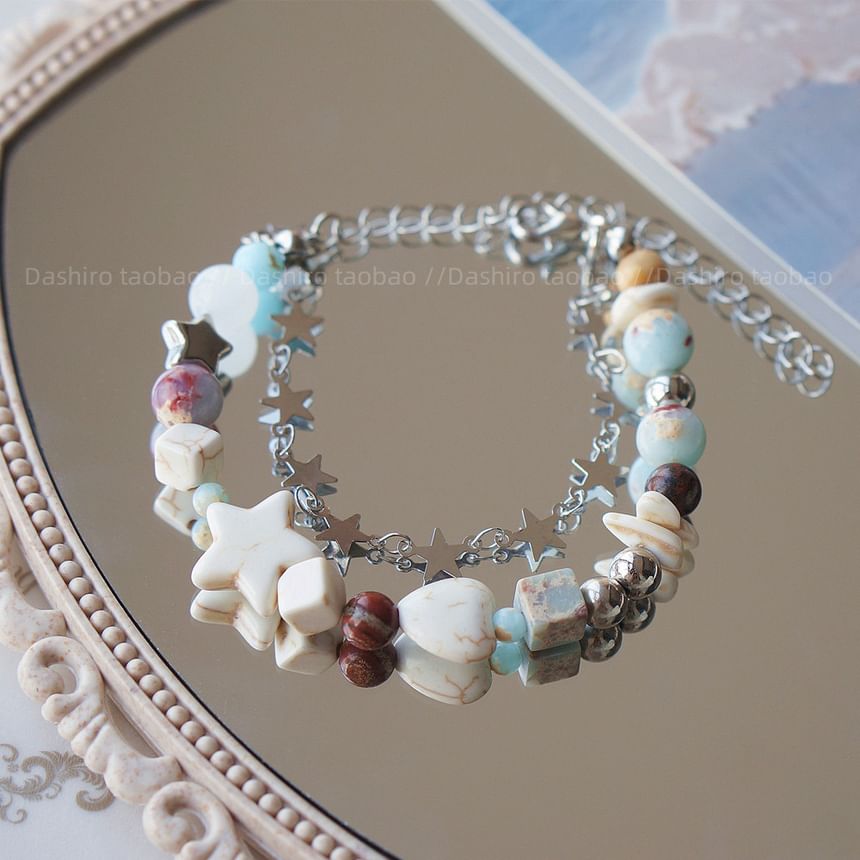 Gemstone Star Bracelet Bead Resin Faux Alloy Layered