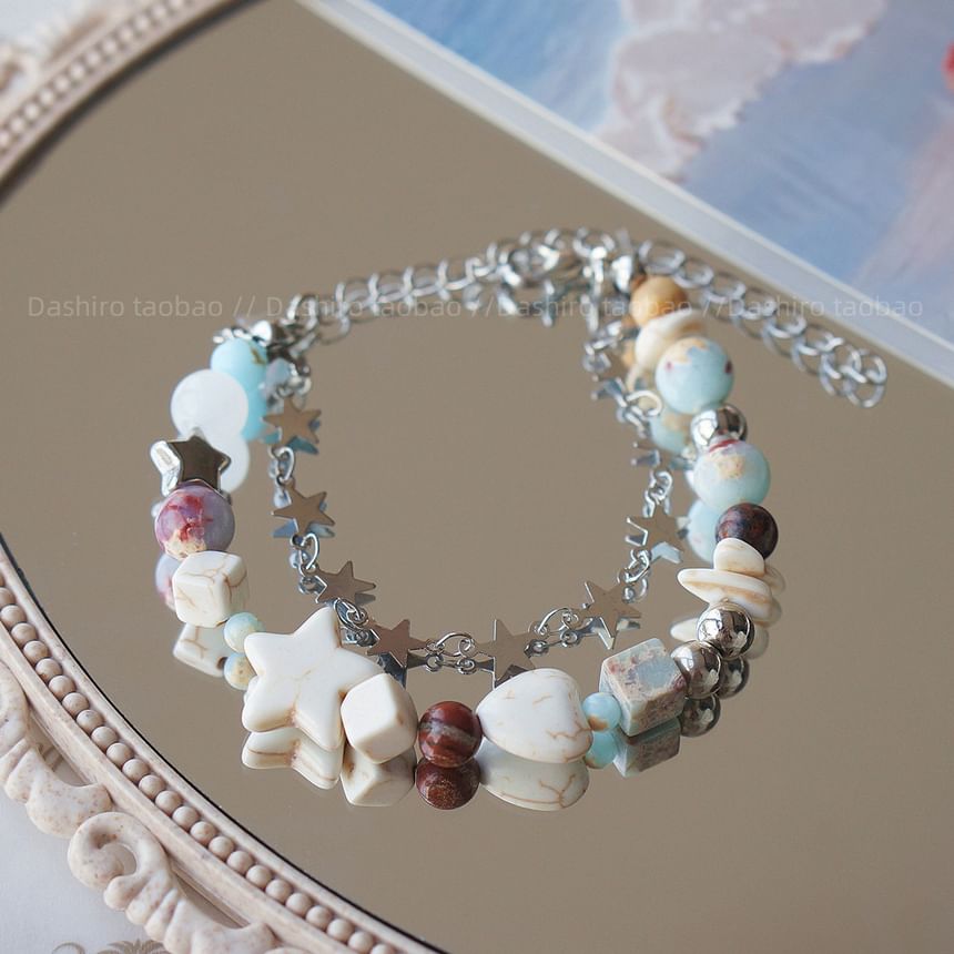 Gemstone Star Bracelet Bead Resin Faux Alloy Layered