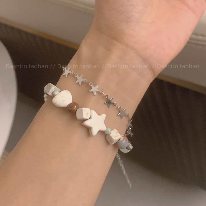 Gemstone Star Bracelet Bead Resin Faux Alloy Layered