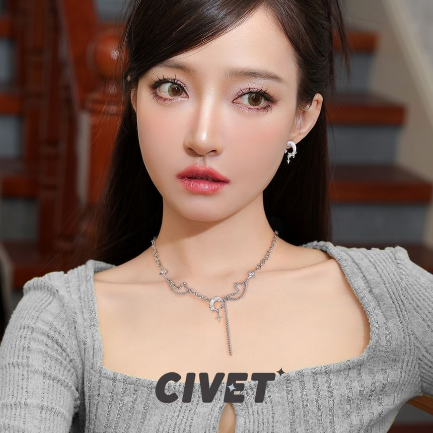 Earring Moon Rhinestone Alloy Cuff Drop Ear / Star