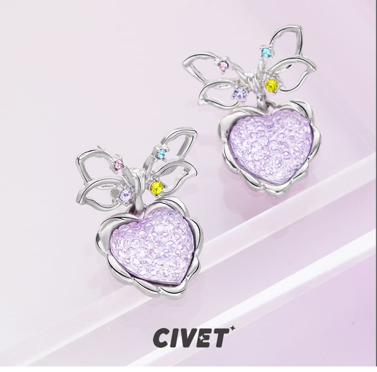 Drop Earring Bow Heart Alloy