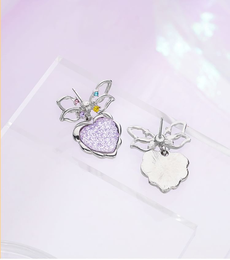Drop Earring Bow Heart Alloy