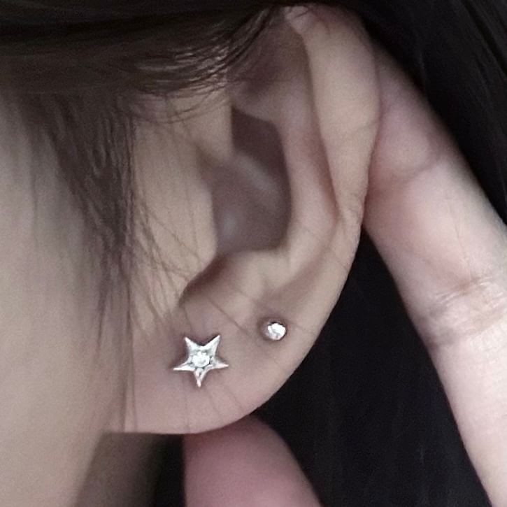 Moon Earring Asymmetrical Silver Star S999 Stud Rhinestone