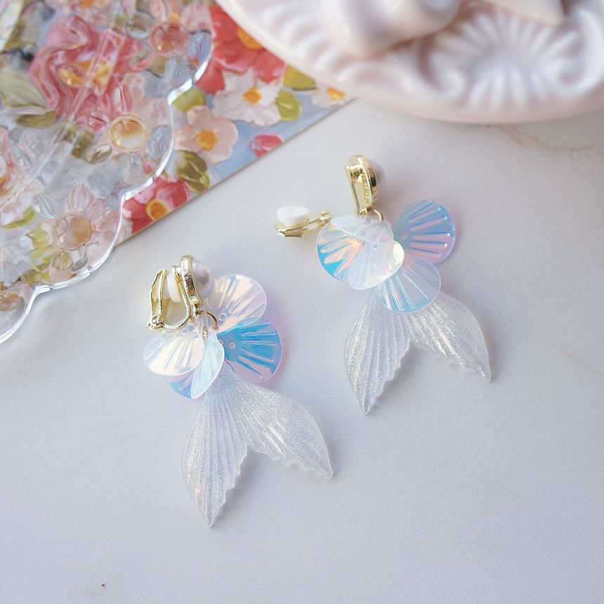/ Faux Drop Clip-On Mermaid Tail Earring Pearl