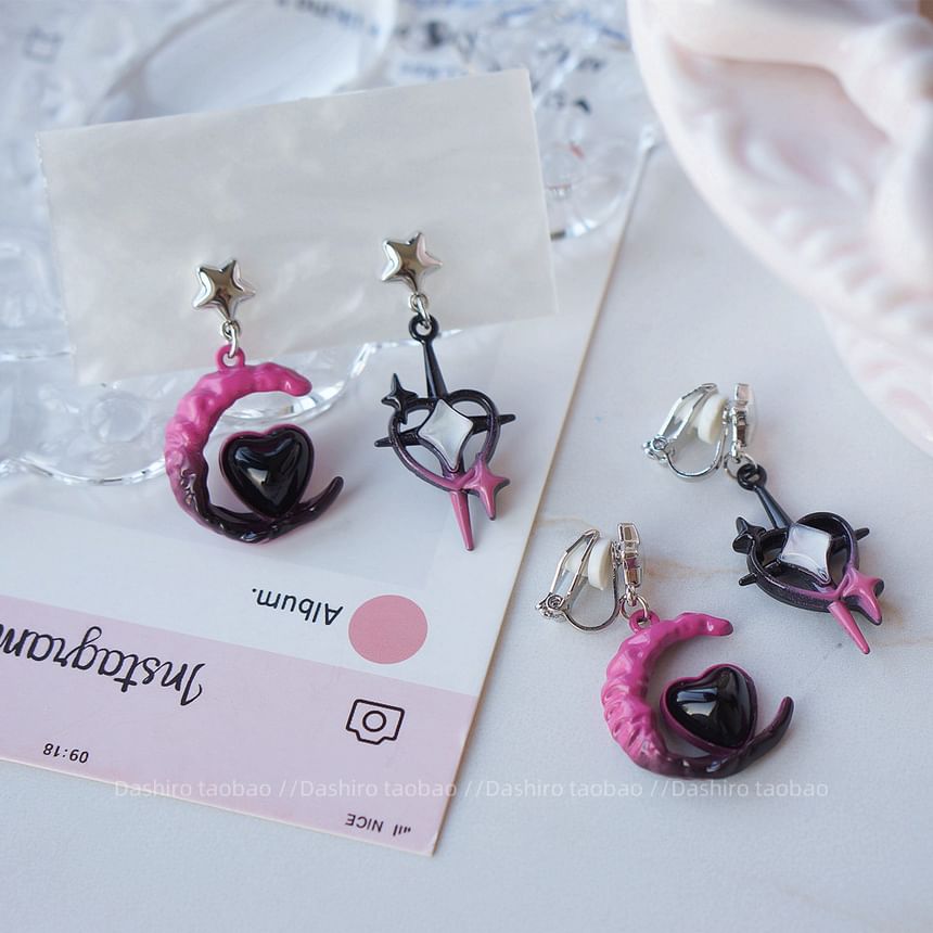 Drop Earring Moon Asymmetrical Star Clip-On /