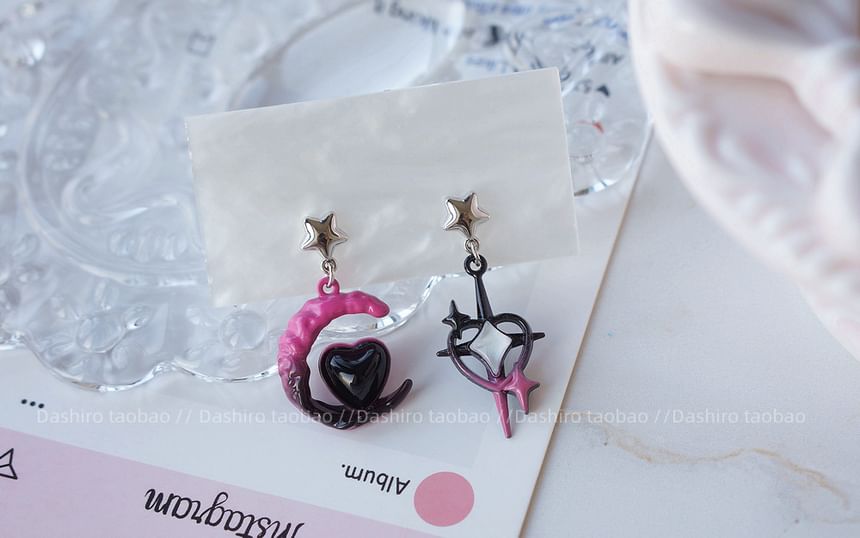Drop Earring Moon Asymmetrical Star Clip-On /