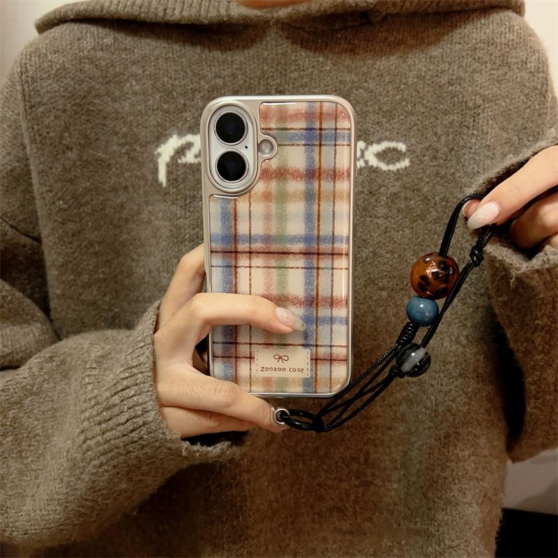/ Set Phone Strap Plaid Case
