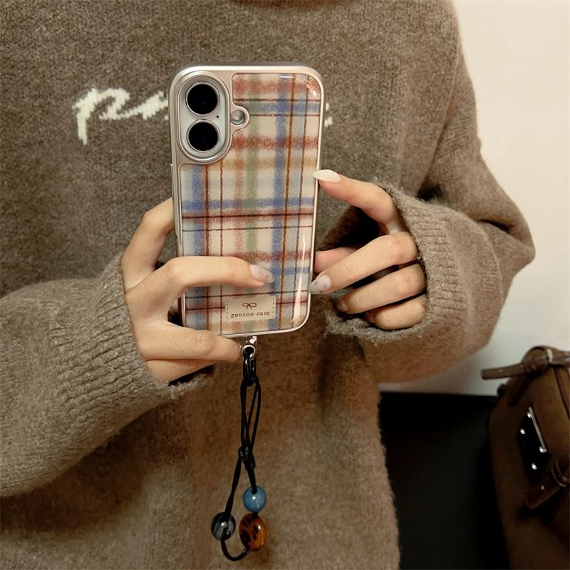 / Set Phone Strap Plaid Case
