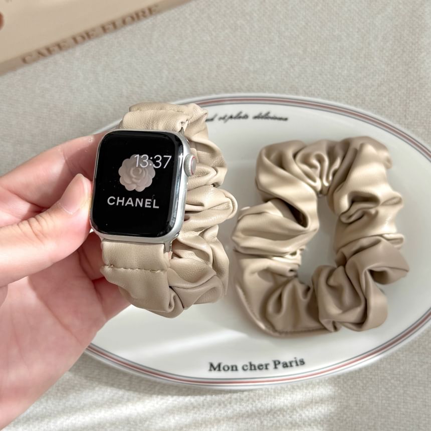 Band Faux Watch Apple Shirred Leather