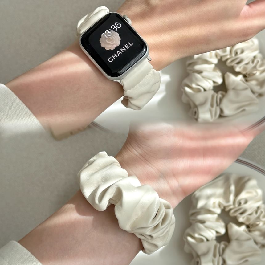 Band Faux Watch Apple Shirred Leather