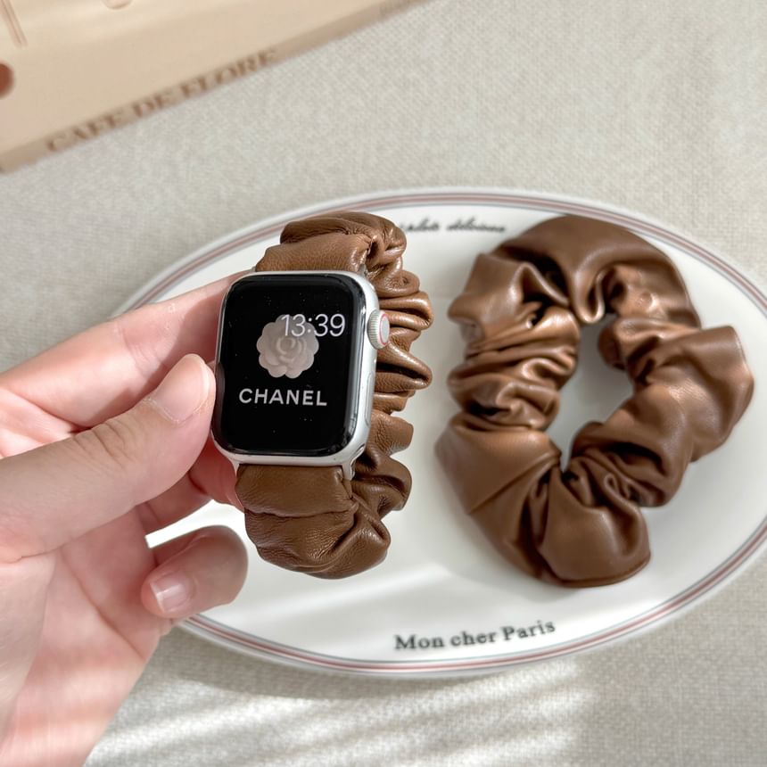 Band Faux Watch Apple Shirred Leather