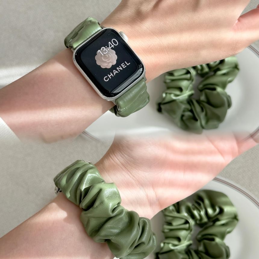 Band Faux Watch Apple Shirred Leather