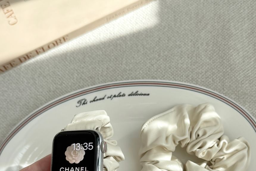 Band Faux Watch Apple Shirred Leather