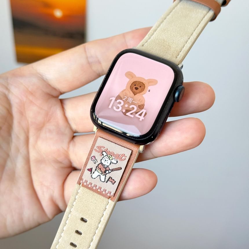 Leather Embroidered Genuine Animal Watch Apple Band