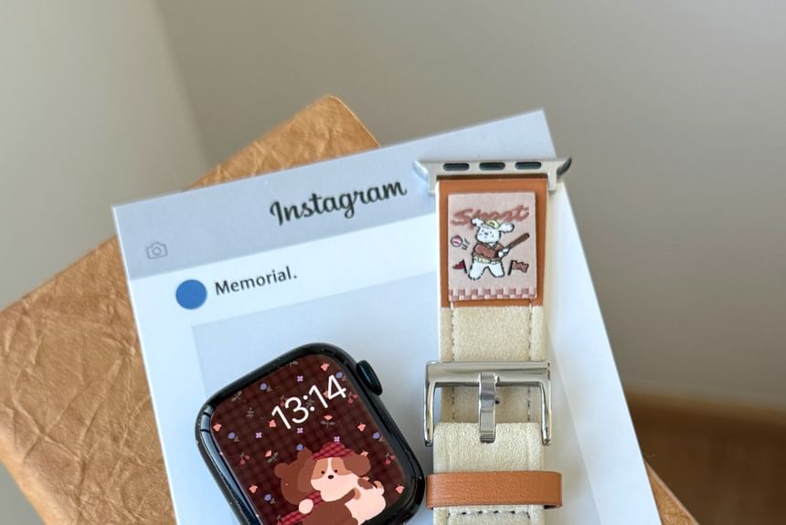 Leather Embroidered Genuine Animal Watch Apple Band